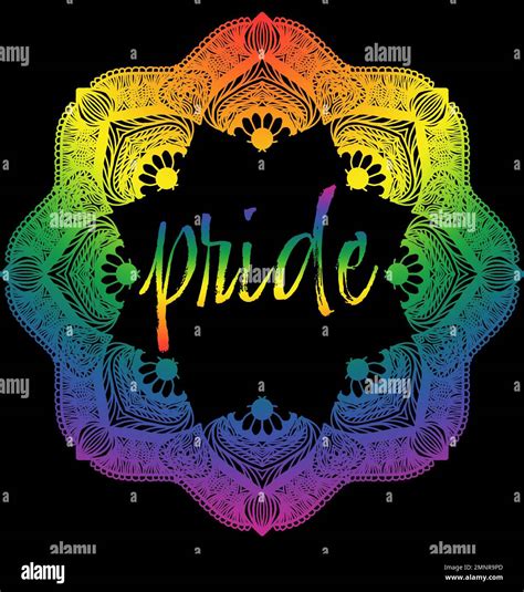 PRIDE Mandala Hand Drawn With Rainbow Colors For Gay Pride With Black Background And Bright