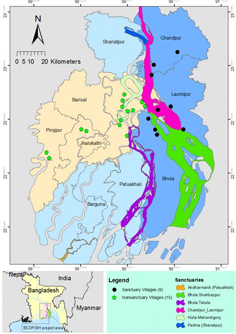 Map of the study area covering the Meghna River and estuarine ...