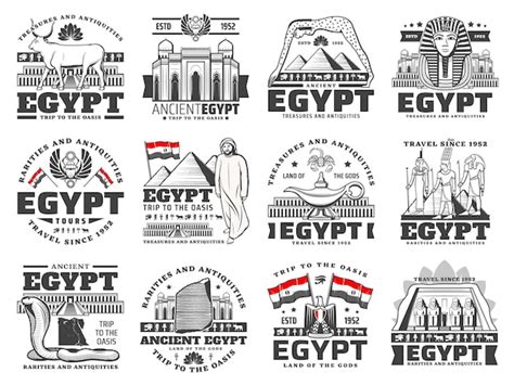 Egipto Cultura Historia Religi N Y Viajes Iconos Vector Premium