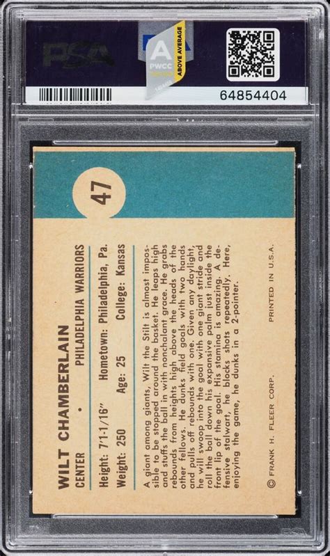 Fleer Wilt Chamberlain In Action Rookie Psa Pwcc A Eye