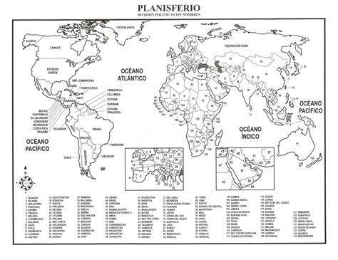 Tiempo de Tareas: Planisferio con division política y con nombres