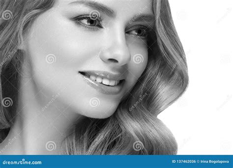 Woman Headshot Face Blonde Portrait Closeup Black And White Stock Photo