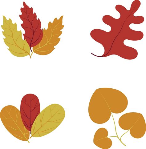 Autumn Leaves Set Isolated On White Background Simple Cartoon Flat