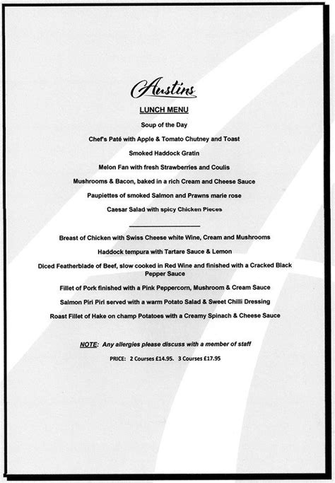 Menu at AUSTINS RESTAURANTS LTD, Girvan