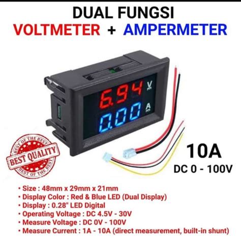 Jual Dual Digital VoltMeter AmpereMeter DC 0V 100V 10A Volt Amper