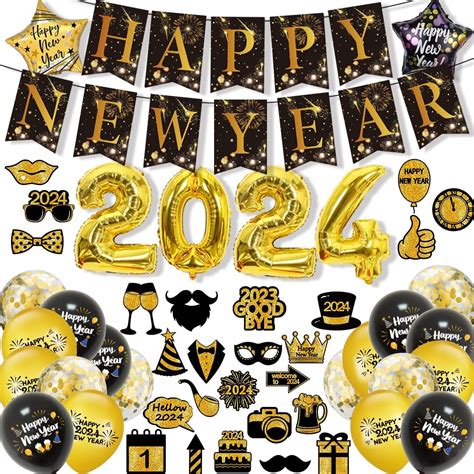 HOWAF 2024 New Year Party Decorations Happy New Year Banner Aluminium