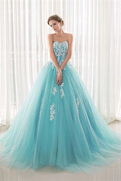 The quality of the Strapless Turquoise Blue Ball Gown Prom Dress EN19090085 is impeccable ...