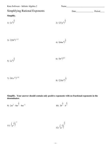 Simplifying Rational Exponents Worksheet | Kurungu Divalli