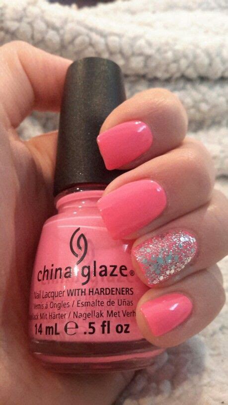 China Glaze Shocking Pink Nail Polish With Silver Glittersparkle