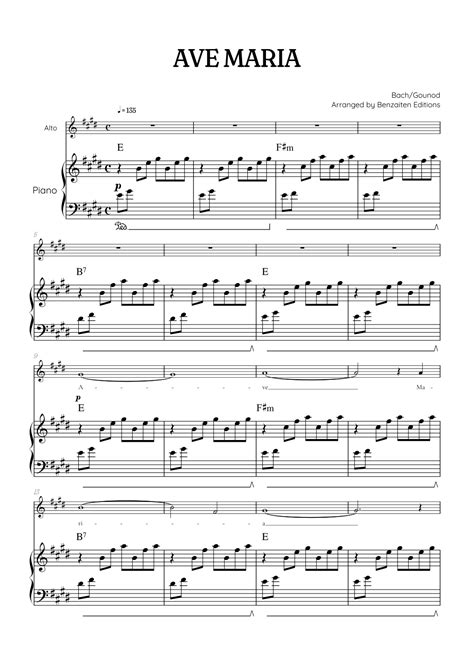 Bach Gounod Ave Maria In E Major Contralto Sheet Music With Piano