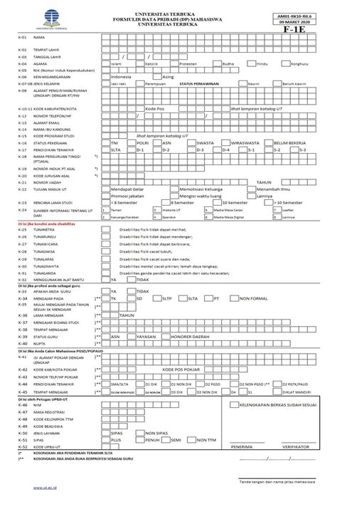 Am01 Rk10 Rii Formulir Petunjuk Pengisian Formulir Data Pribadi