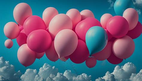 Un montón de globos rosas y azules flotando en el cielo Foto Premium