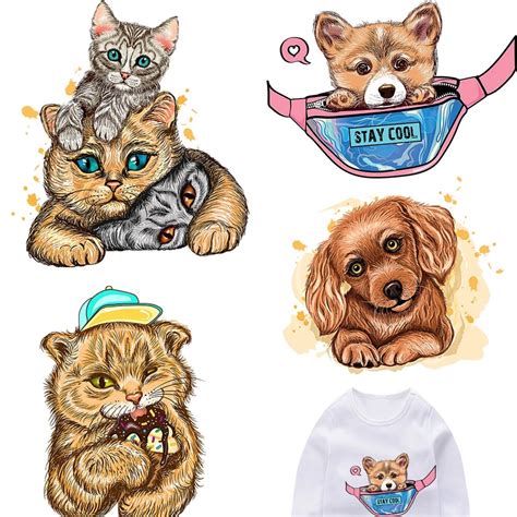 Autocollants De Vêtements En Fer Pour Enfants Chat Mignon Chien Jolis Autocollants Thermiques