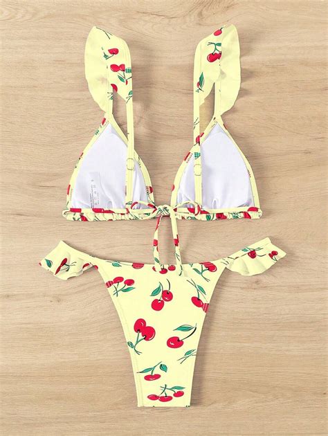 Shein Swim Mod Conjunto De Mai Bikini Feminino Estampa De Cereja