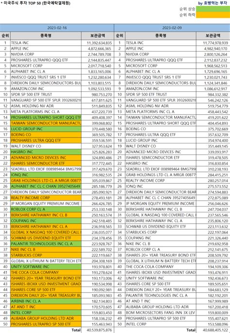 한국인 미국주식 보유순위 Top 50 216 기준 Feat미국주식 시총순위 네이버 블로그