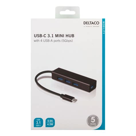 USB C Hub 4x USB A Sort Deltaco 149 DKK