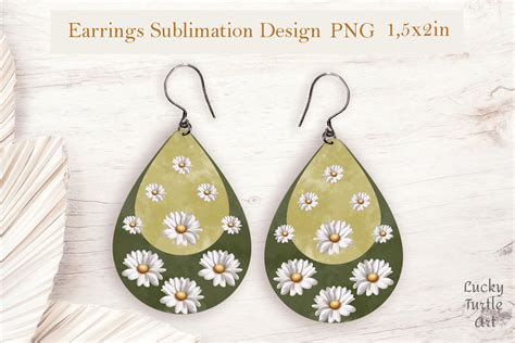 Daisies Teardrop Sublimation Earrings Graphic By Julijaartstudio