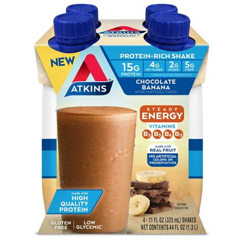 Atkins Gluten Free Protein-Rich Shake, Chocolate Banana, Keto Friendly ...