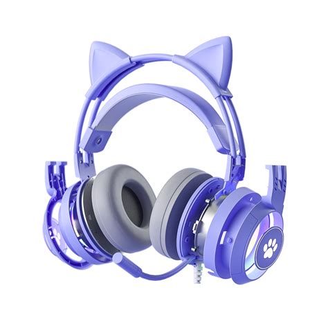 Lytiang Cat Ear Gaming Headset Purple 35mm Mic Noise Cancelling And Audio Control Headphones