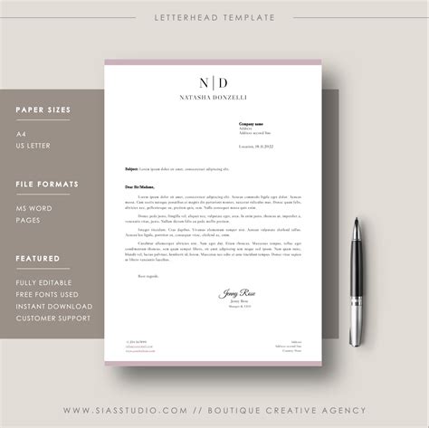 Natasha Donzelli Letterhead Template Sias Studio