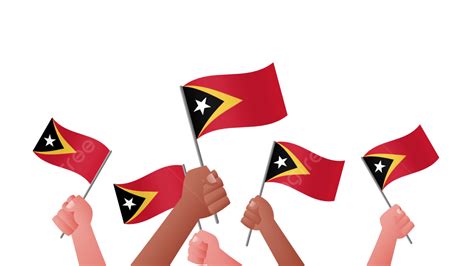 Hands Holding East Timor Flag And Celebrating Simple Vector