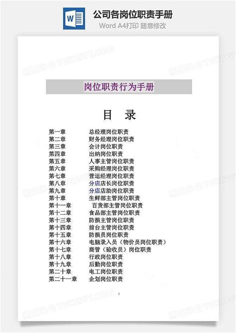 公司各岗位职责手册文档word模板下载编号nqyneopl熊猫办公