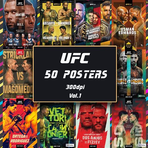 Lot de 50 affiches de l'UFC, oeuvre d'art murale UFC, décoration murale MMA, impressions de boxe ...