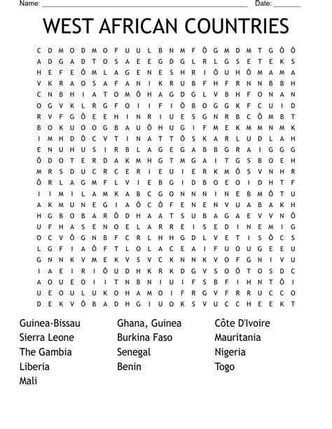 West African Countries Word Search Wordmint