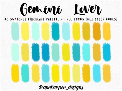 Gemini Lover Procreate Palette 30 HEX Color Codes Instant Digital