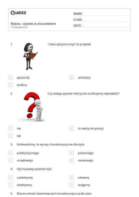 Ponad 50 Czytanie Arkuszy Roboczych Dla Klasa 6 W Quizizz Darmowe I