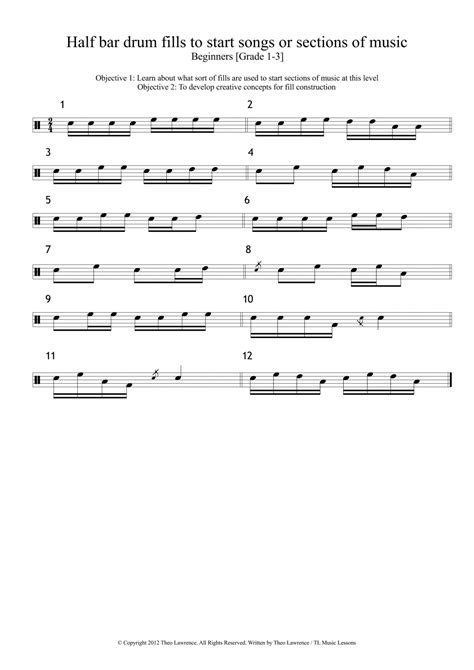 Beginners Drum Fills Lasting For 2 Beats Half Bar Drum Fills Learn