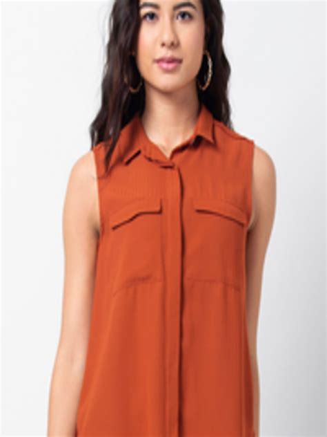 Buy Faballey Women Rust Orange Solid Shirt Style Top Tops For Women