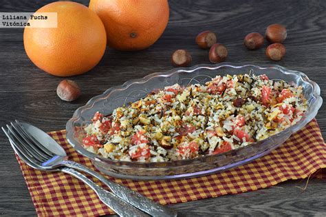 Ensalada de arroz y cuscús con pomelo y frutos secos Receta saludable