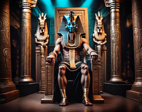 Ancient Pharaoh Ruling Egypt From His Golden Throne Fantasy Art Stock