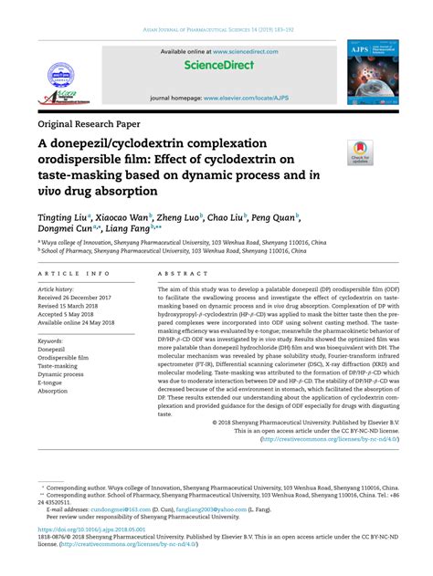 PDF A Donepezil Cyclodextrin Complexation Orodispersible Film Effect