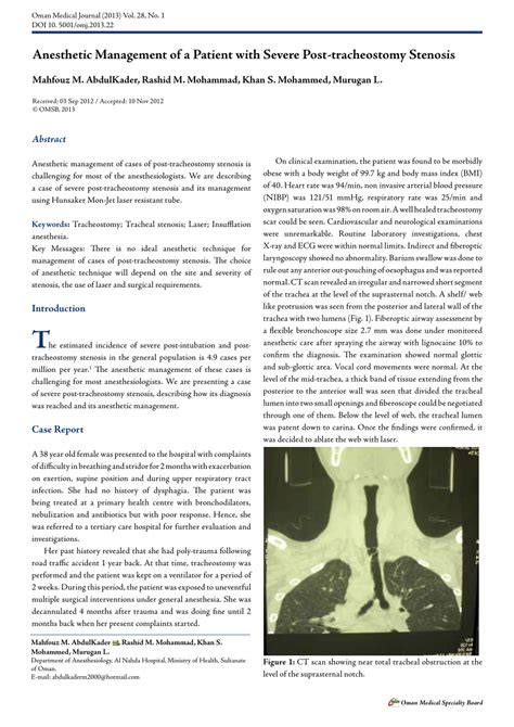 PDF Anesthetic Management Of A Patient With Severe Post Tracheostomy