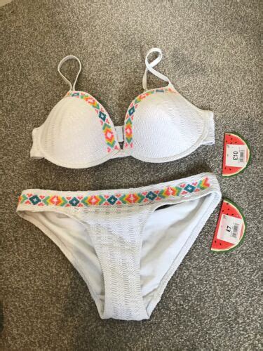 Matalan White Crochet Bikini Top 36DD Size 12 Briefs BNWT EBay