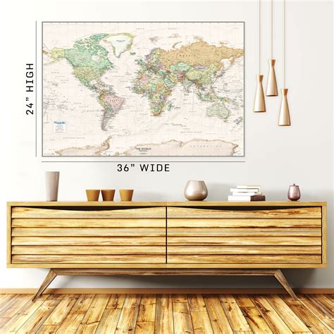 Executive Antique Ocean World Political Wall Map 36x24 Large World