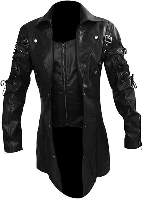 Mens Real Black Leather Goth Matrix Trench Coat Steampunk Gothic Jacket At Amazon Mens