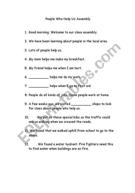 English Worksheets People Who Help Us