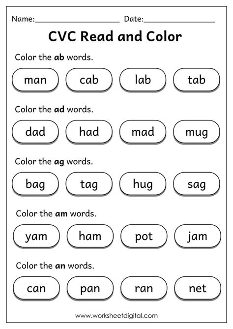 Cvc Words Read And Color Worksheet