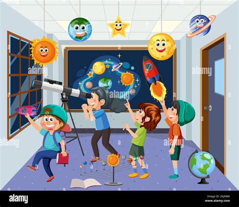 Kids Studying Astronomy Planet Illustration Stock Vector Image And Art