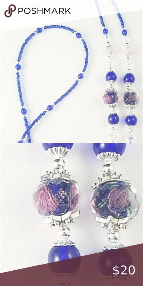 Beaded Eyeglass Chain Holder~blue And Pink Flowers Eyeglass Chain Handmade Eyeglasses