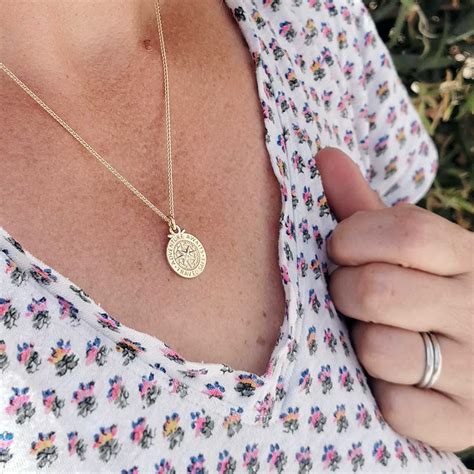 Travel Safe Compass Personalised Solid Gold Saint Christopher Necklace Off The Map Jewellery