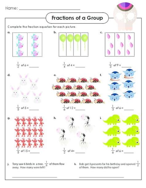 Parts Of A Set Fraction Worksheets