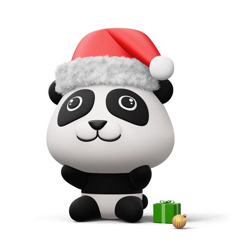 Cute Panda With Christmas Hat Happy Christmas D Rendering Png