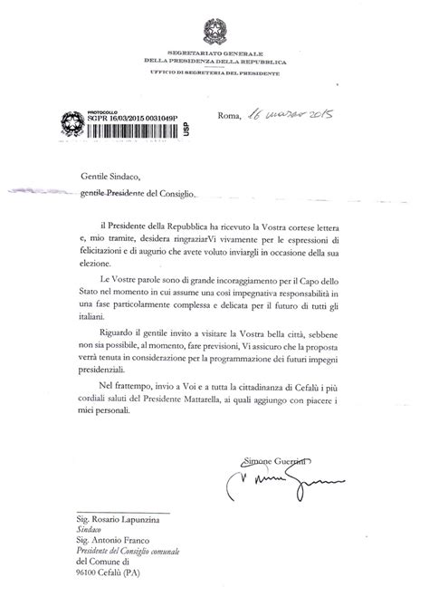 Lettera al Presidente della Repubblica Quale Cefalù