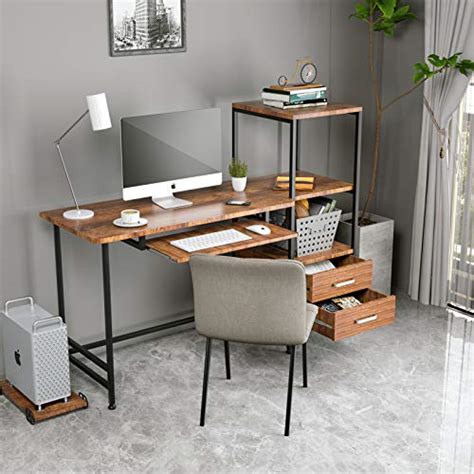 Mecor Computer Desk With 2 Drawers Modern Writing Desk With Bookshelf