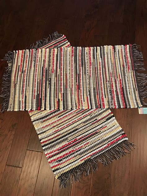 Set Of Handwoven Rag Rugs Made From Recycled Fabrics By Agrandmasloom