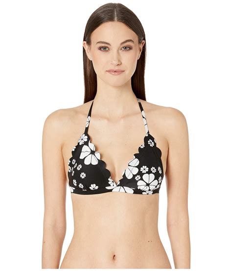 Kate Spade Synthetic Scalloped Triangle Bikini Top In Black Lyst